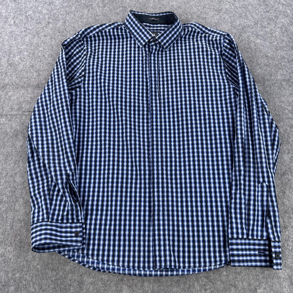 Armani Exchange Shirt Mens XL Blue Check Slim Fit Long Sleeve Button Front Plaid
